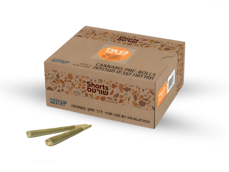 קנאביס רפואי גליליות שורטס  - T15/C3 - Shorts בזלת פארמה יום\לילה - היברידי