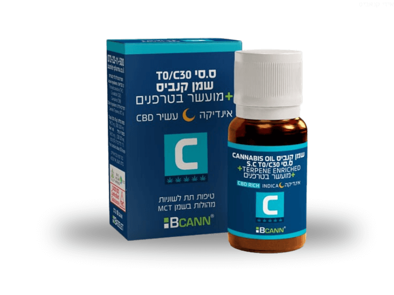 קנאביס רפואי שמן ביקאן סי.סי CC אינדיקה - T0/C30 - Bcann C.C בזלת פארמה לילה - אינדיקה
