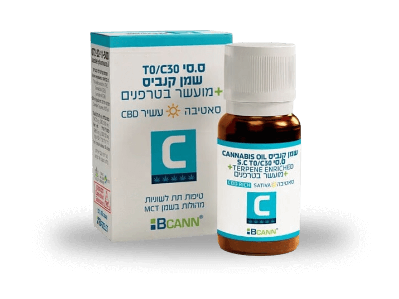 קנאביס רפואי שמן ביקאן סי.סי CC סאטיבה - T0/C30 - Bcann C.C בזלת פארמה יום - סאטיבה