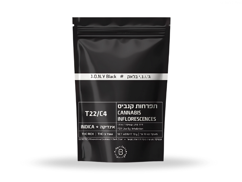 קנאביס רפואי תפרחת ג'.ו.נ.י בלאק - T22/C4 - J‎.‎O‎.‎N‎.‎Y‎ Black באבל לילה - אינדיקה