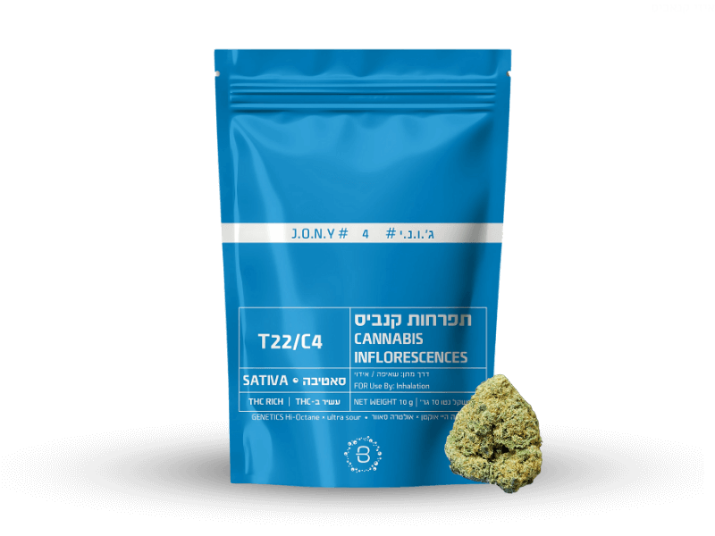 קנאביס רפואי תפרחת ג'.ו.נ.י #4 - T22/C4 - J‎.‎O‎.‎N‎.‎Y‎ ‎#‎4 באבל יום - סאטיבה