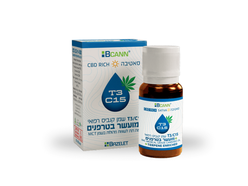 קנאביס רפואי שמן ביקאן סאטיבה - T3/C15 - Bcann TOP בזלת פארמה יום - סאטיבה