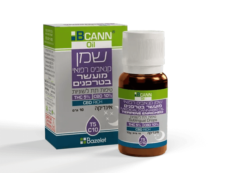 קנאביס רפואי שמן ביקאן אינדיקה - T5/C10 - Bcann TOP בזלת פארמה לילה - אינדיקה