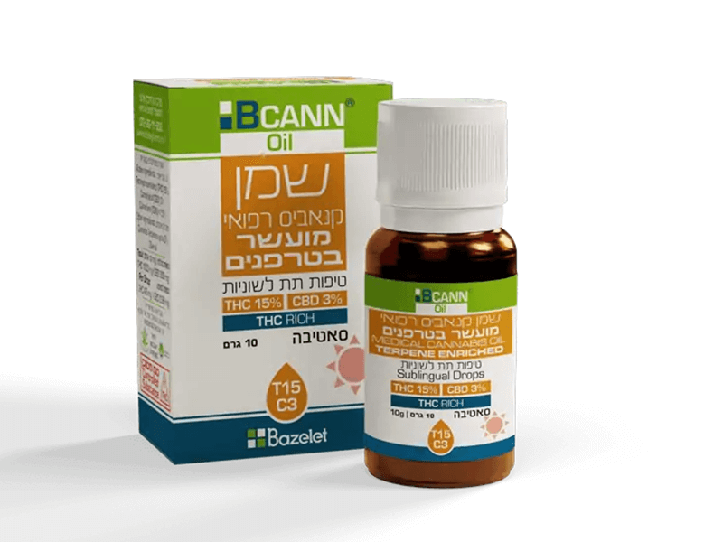 קנאביס רפואי שמן ביקאן סאטיבה - T15/C3 - Bcann TOP בזלת פארמה יום - סאטיבה