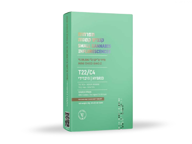קנאביס רפואי תפרחת ג'י.אם.או.זי צ'יקו מיני - T22/C4 - GMO.Z Chico Mini ויטה ורדה יום\לילה - היברידי