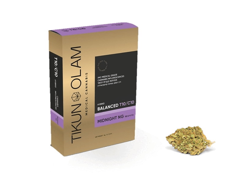 קנאביס רפואי תפרחת מידנייט אן ג’י - T10/C10 - Midnight NG תיקון עולם יום\לילה - היברידי