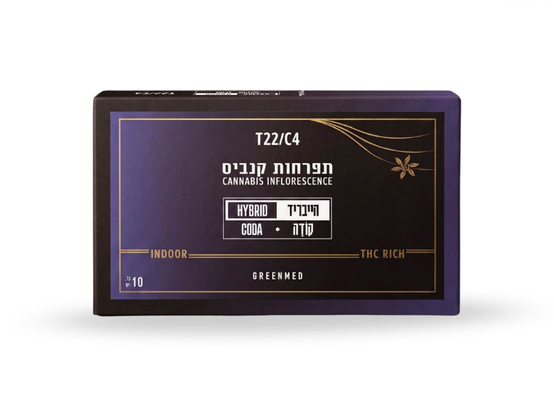 קנאביס רפואי תפרחת קודה - T22/C4 - Coda גרינמד יום\לילה - היברידי