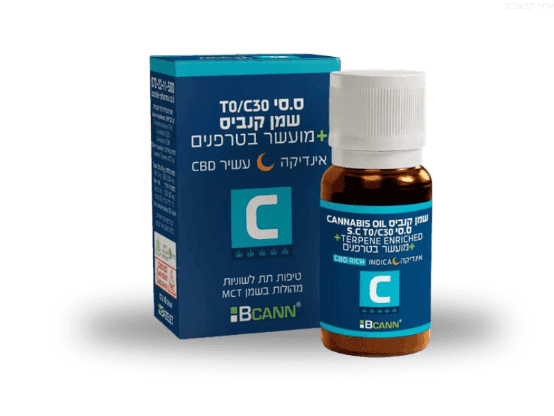 קנאביס רפואי שמן ביקאן סי.סי CC אינדיקה - T0/C30 - Bcann C.C בזלת פארמה לילה - אינדיקה