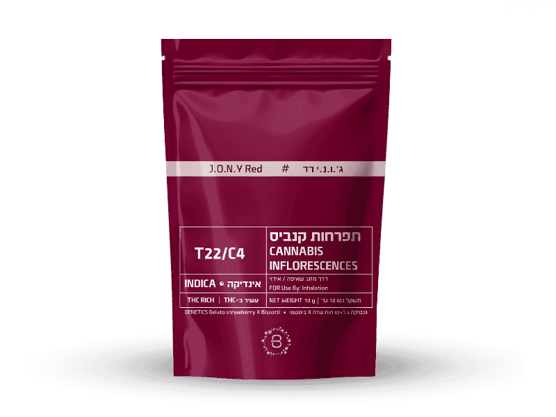 קנאביס רפואי תפרחת ג'.ו.נ.י רד - T22/C4 - J.O.N.Y Red באבל לילה - אינדיקה