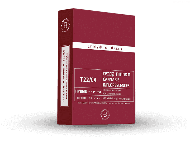 קנאביס רפואי תפרחת ג'.ו.נ.י #6 - T22/C4 - J‎.‎O‎.‎N‎.‎Y‎ ‎#‎6 באבל יום\לילה - היברידי
