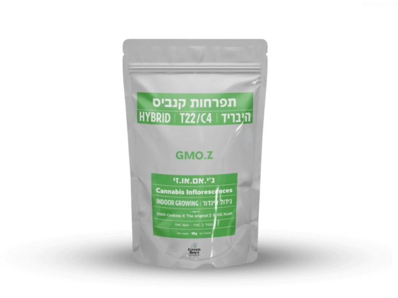 קנאביס רפואי תפרחת ג'י.אם.או.זי - T22/C4 - GMO.Z גרין בויז יום\לילה - היברידי