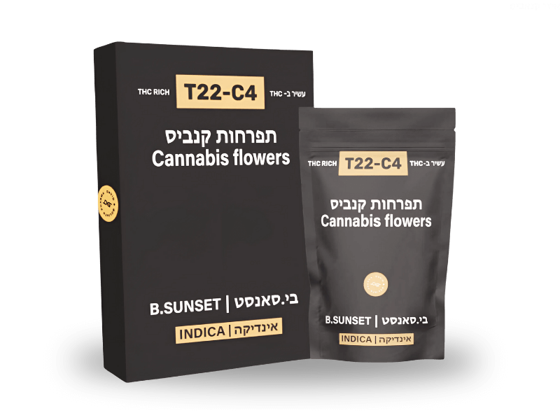 קנאביס רפואי תפרחת בי.סאנסט - T22/C4 - B.Sunset דוד וגוליית לילה - אינדיקה